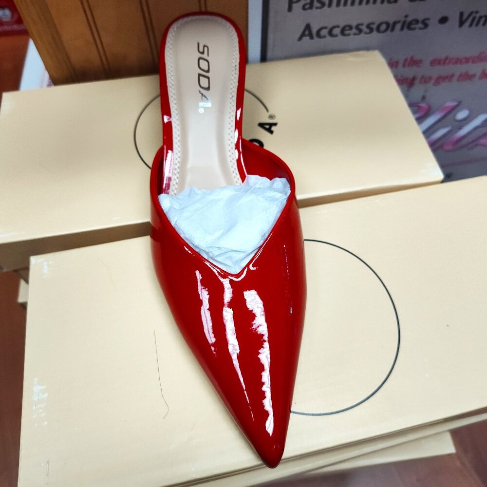 SODA SHOES LIPSTICK RED KITTEN HEELS MULES SLIDES